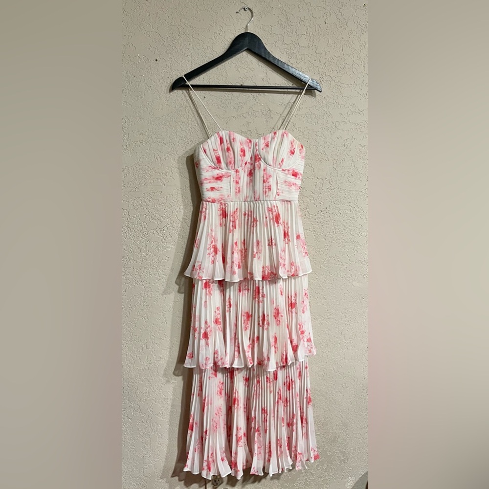 Self-Portrait | Floral Print Chiffon Tiered Midi Dress - Picture 2 of 11
